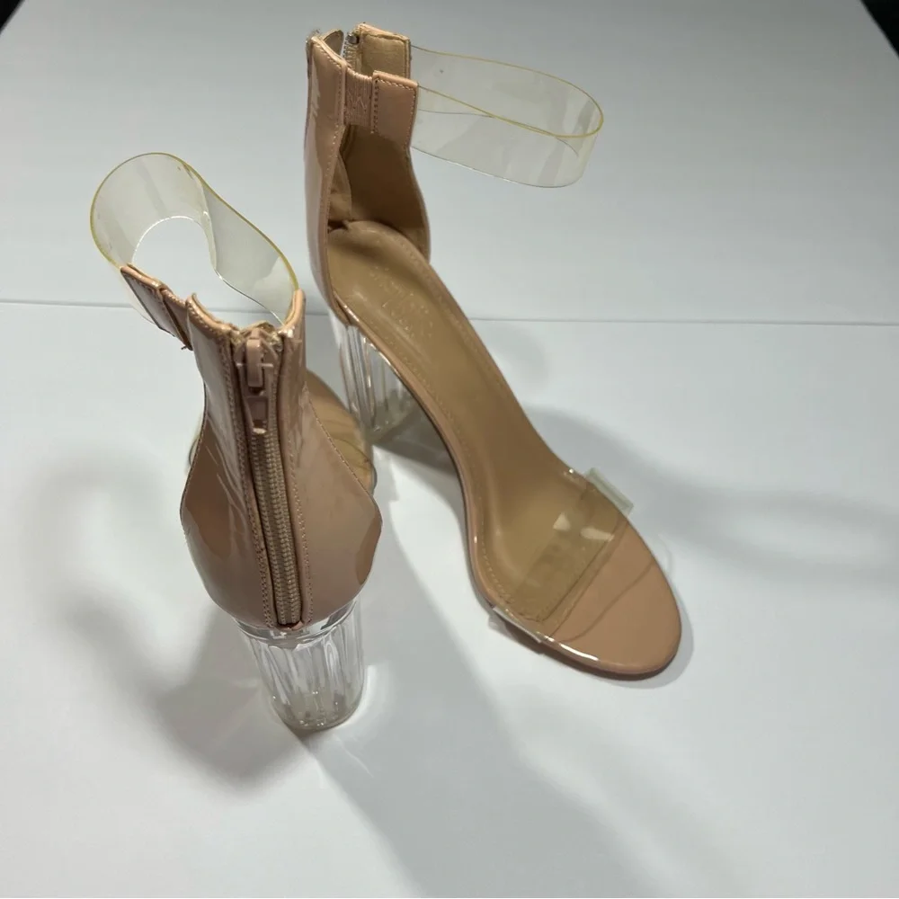 Charlotte Russe Shayna 4” Block Clear Heel Sexy Size 9 Nude - Picture 4 of 9